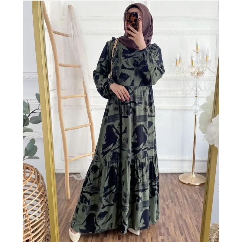 gamis panjang peremium//gamis motif rayon//baju wanita