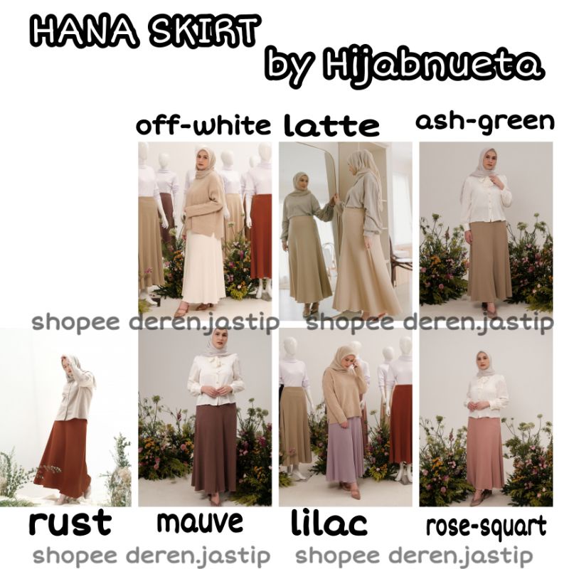 HANA SKIRT Size S/M Only (MAUVE, ASH GREEN & OFF WHITE) by Hijabnueta X Dwihandaanda