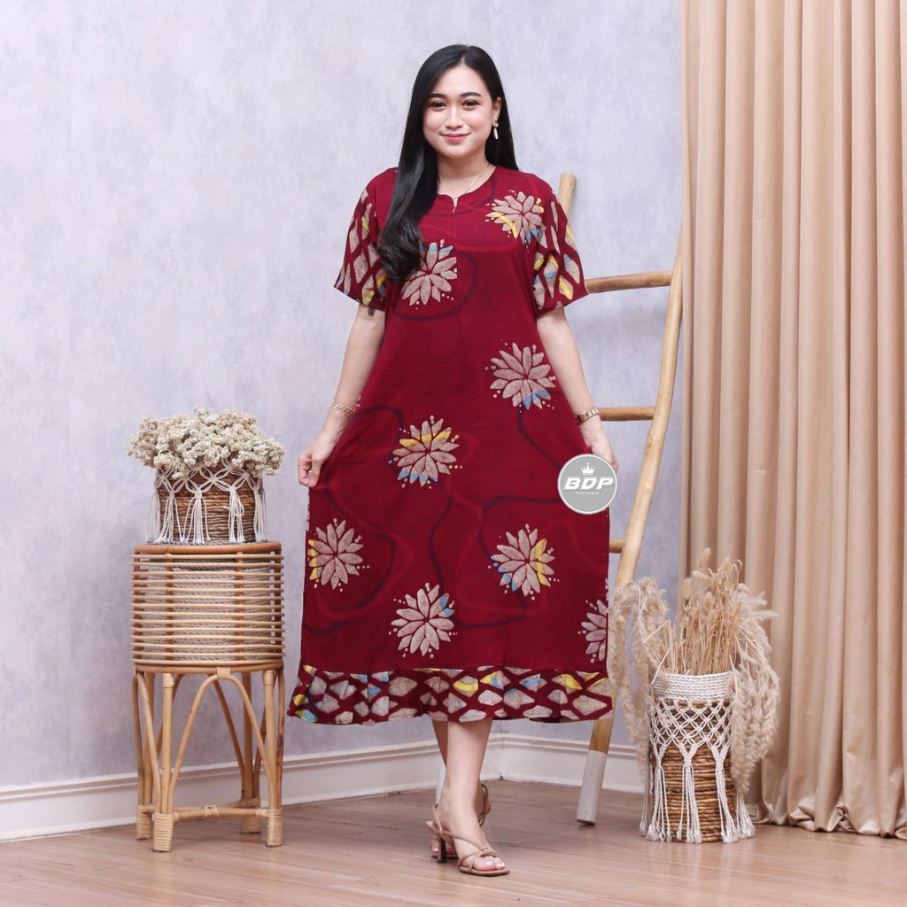 Dianputri - Daster Maura Batik Cap Rayon Grade A Motif Terbaru Busui Resleting Depan - Baju Tidur Daster Kekinian-adiba maroon