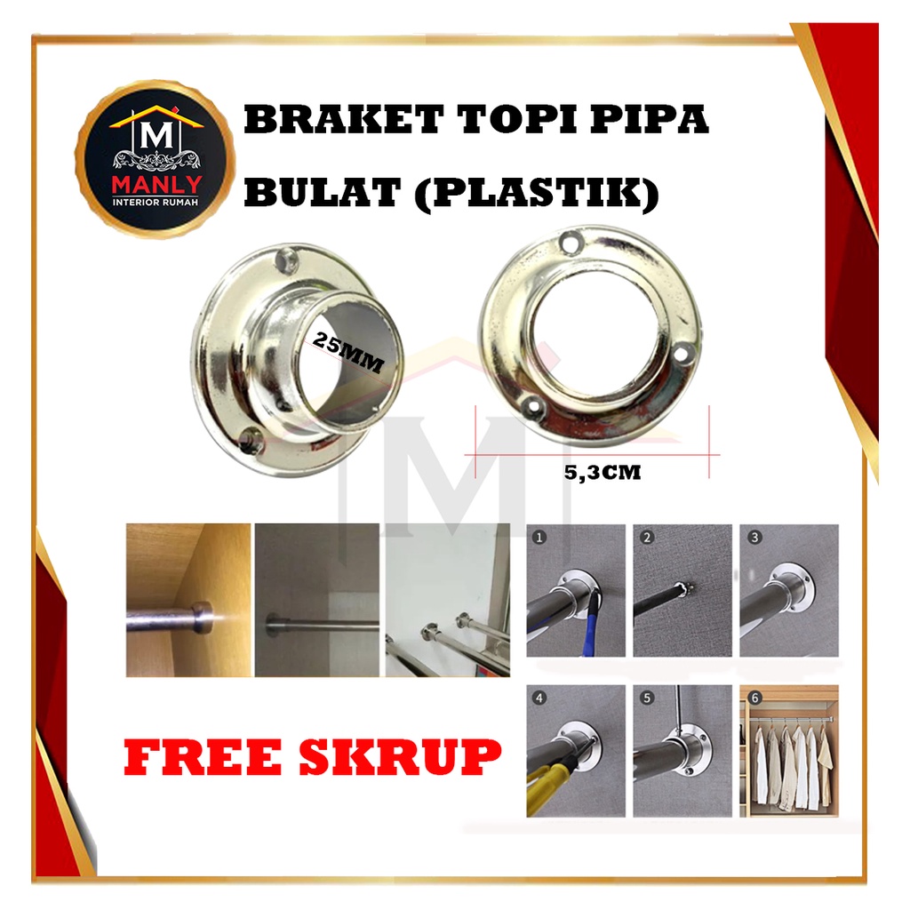 Braket Pipa Bulat / Braket Pipa Topi 1 Inch Diameter 25 mm, Isi 1 PCS &amp; FREE SEKRUP