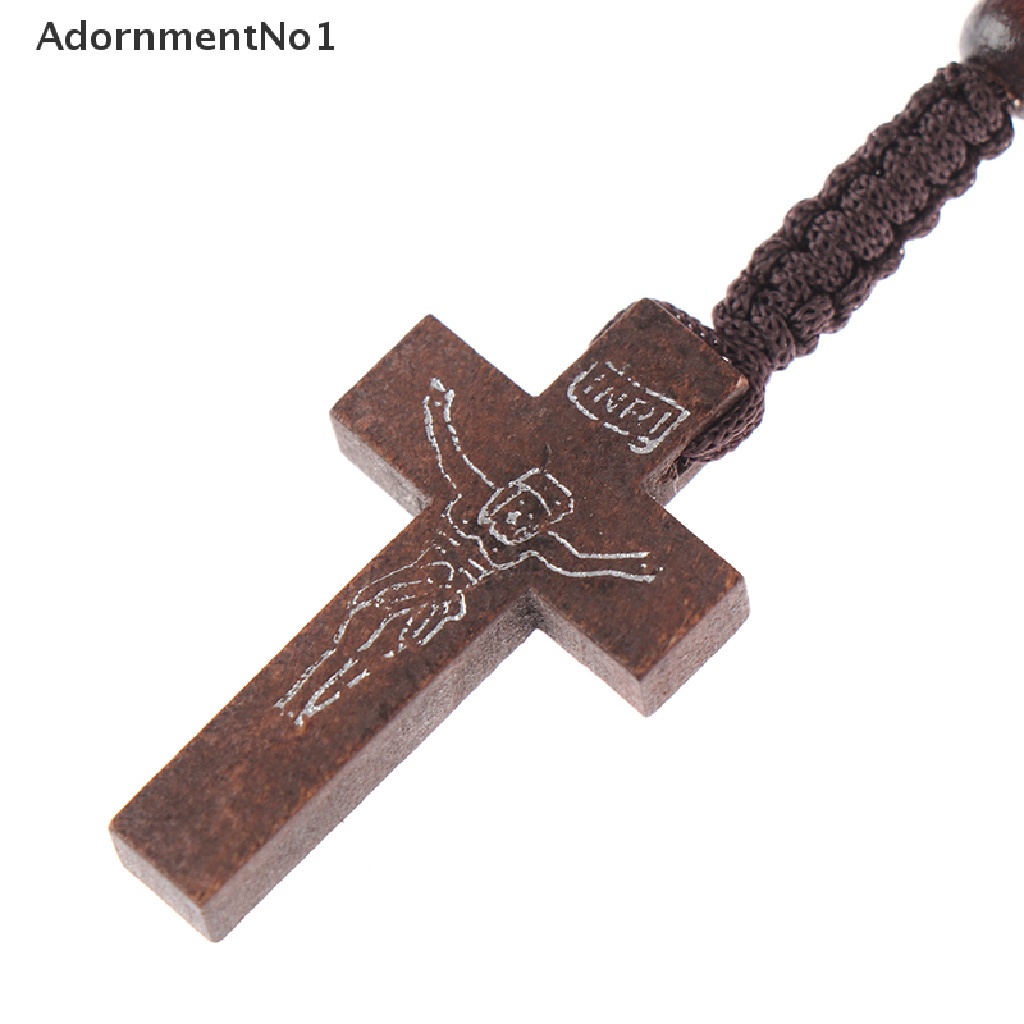 (AdornmentNo1) 1pc Kalung Rosario Katolik Manik Kayu Liontin Salib Yesus