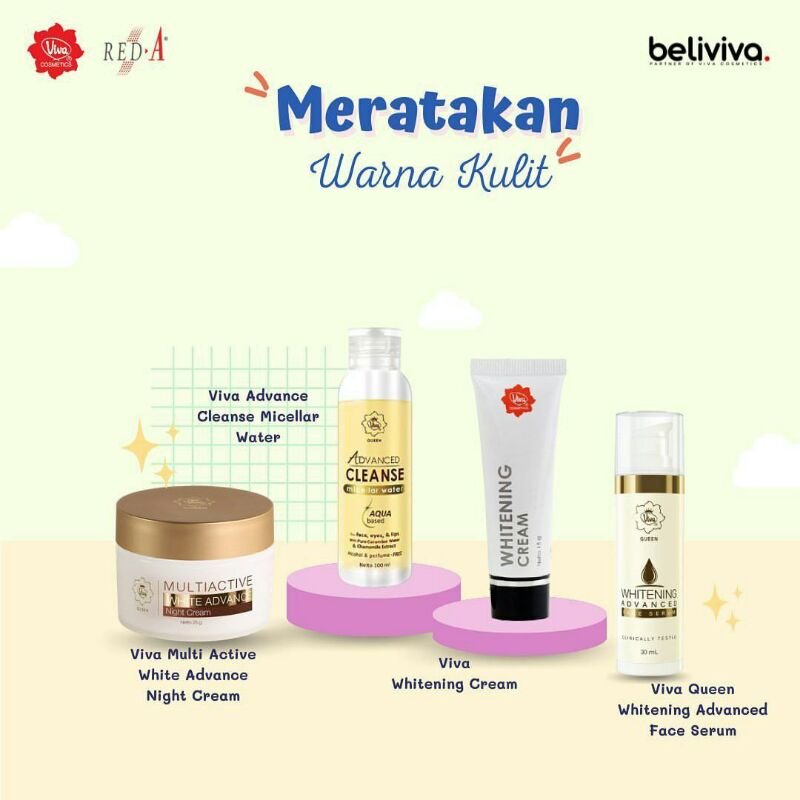 Paket Meratakan Warna kulit serum night cream Whitening Micellar Water Viva