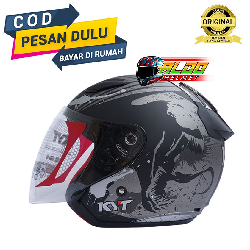 HELM KYT DJ MARU MOTIF VENOM BLACK DOFF SILVER HELM KYT HALF FACE TERBARU HELM KYT DJ MARU TERLARIS