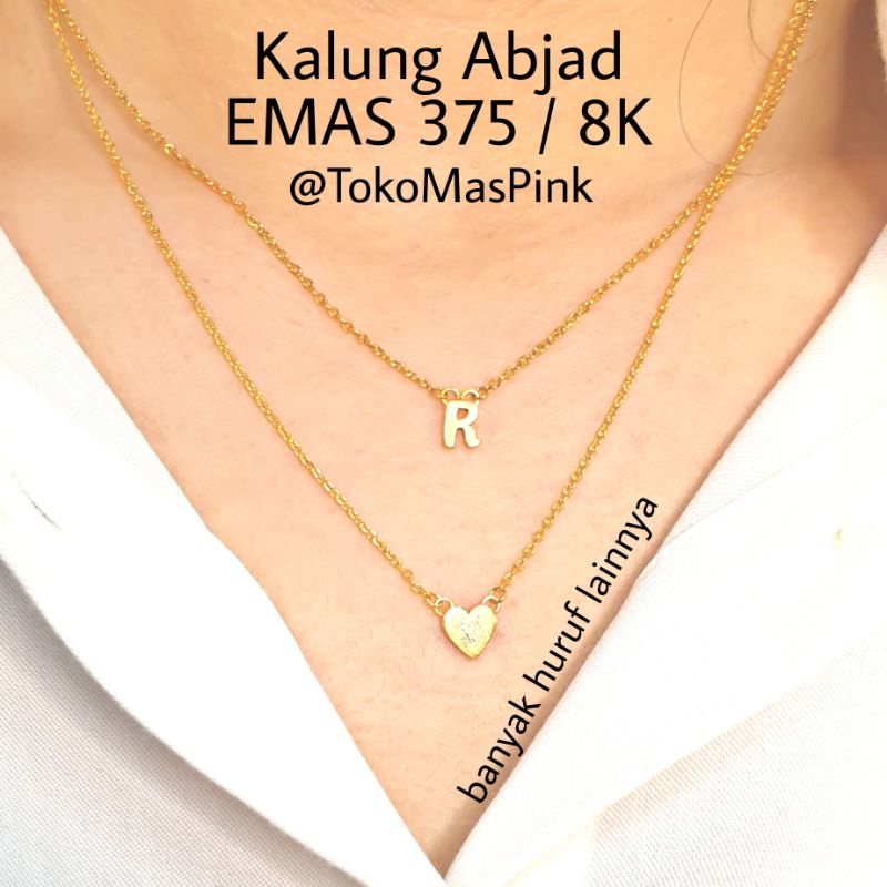 Kalung Huruf Abjad EMAS 375 / 8K ( TOKO MAS LIA GOLD BEKASI )