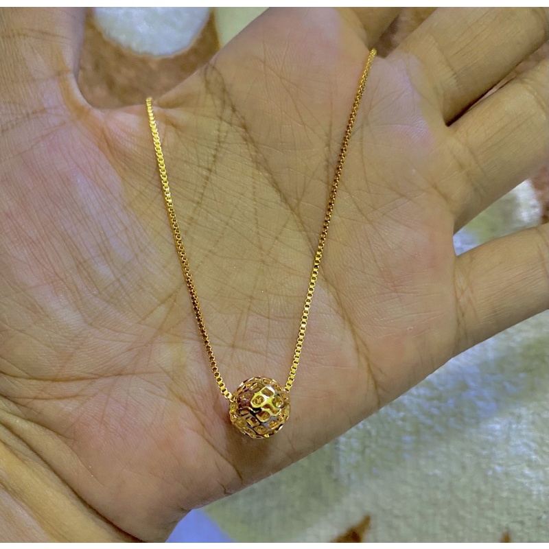 kalung itali set liontin bulat kolong polos ukir simple