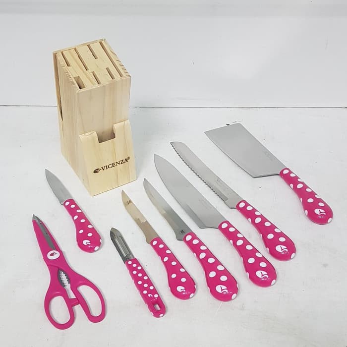 Pisau Dapur Set Polkadot Vicenza V-918KP Pink