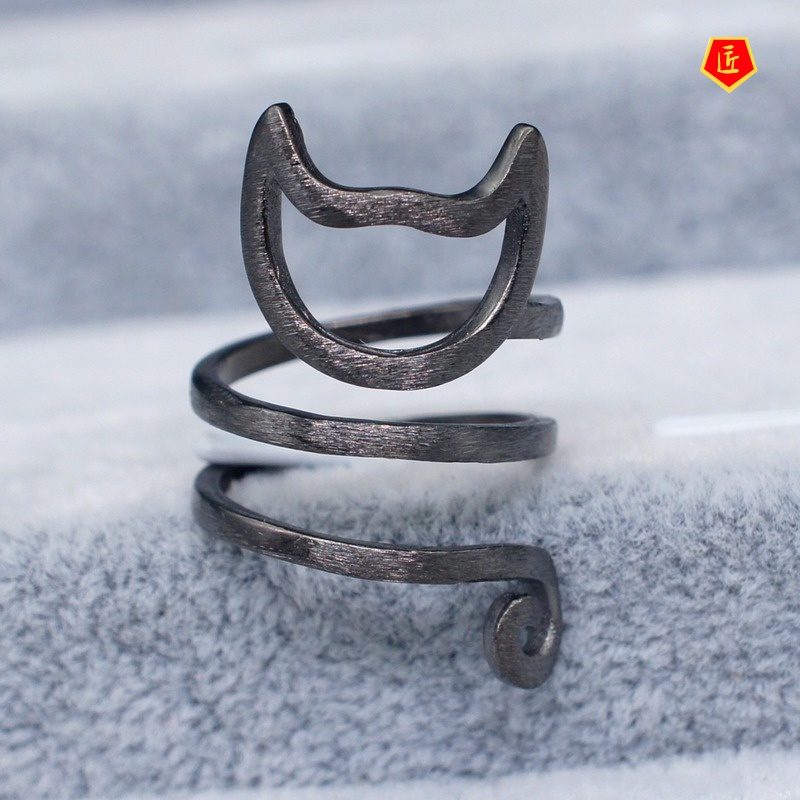 [Ready Stock]Original Design 925 Silver Personality Winding Brushed Cute Cat Ring