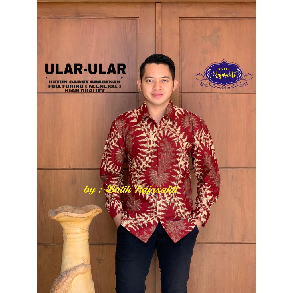 UWER MERAH Kemeja Batik Pria Katun Cabut Full Furing