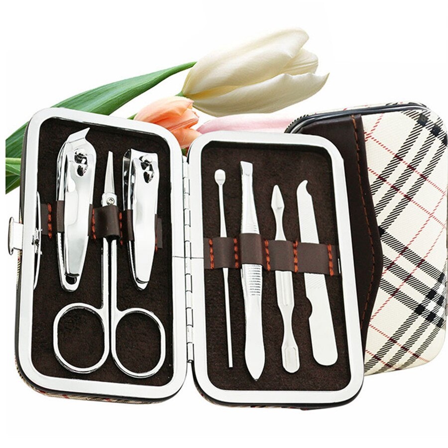 BIUTTE.CO 7set Gunting Kuku, Gunting Alis, Pinset, Kikir Kuku, Korek Kuping, Dompet Organizer 7 Pcs/Set Professional Nail Clippers Cuticle Nipper Pedicure Manicure Cleaner Nail Cutter Kit Case Beauty Tool Home Essential