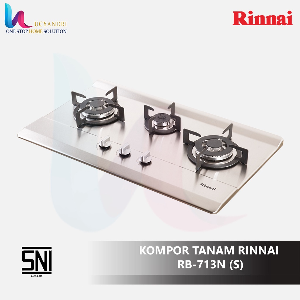 Kompor Gas Tanam 3 Tungku (Stainless) Rinnai RB-713N (S) / RB713NS ORI