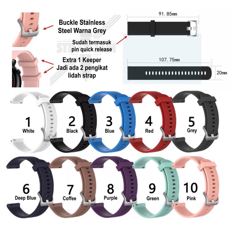 SBF Tali Jam Tangan 20mm Universal - Strap Rubber Silikon Dengan Grey Buckle