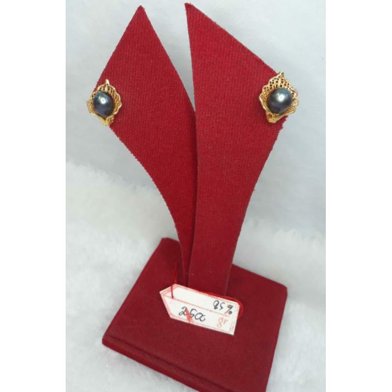 GW185L156L Anting giwang permata mutiara hitam emas kuning asli black pearl berat 3.150 85% 20k