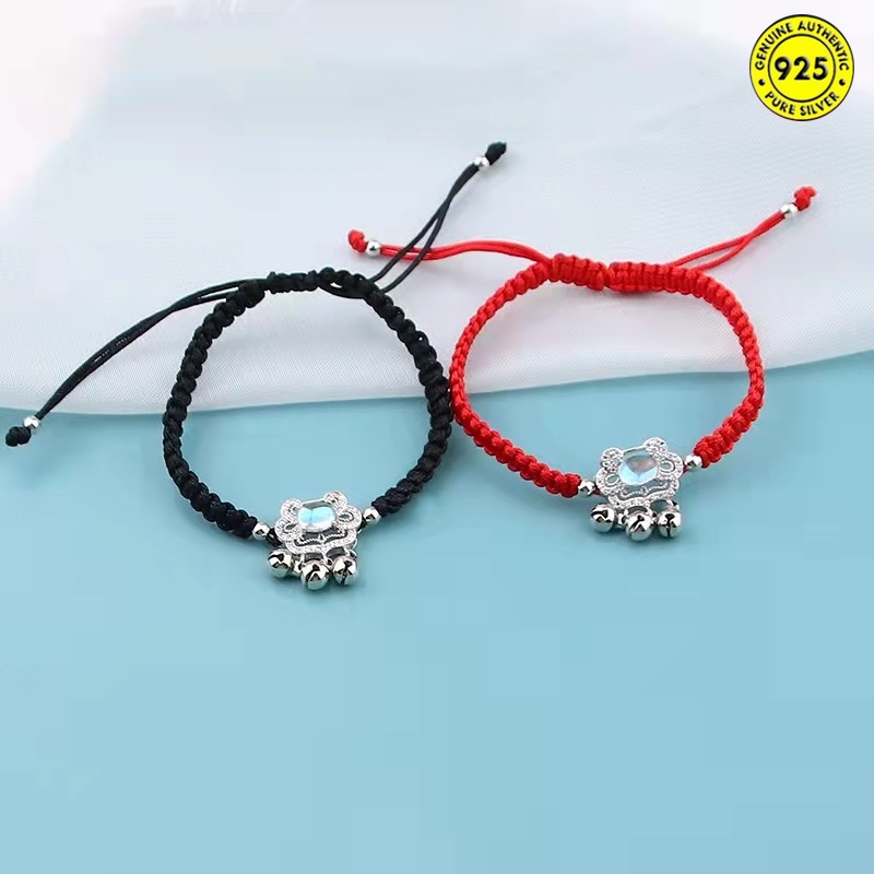 Blue Moonstone Safety Lock Woven Hand Strap Women's Heart Lock Ruyi Longevity Lock Bracelet