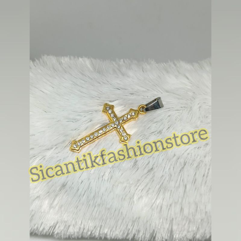 Liontin Titanium Salib Gold permata Terlaris anti Karat tidak luntur liontin Salib Titanium bagus