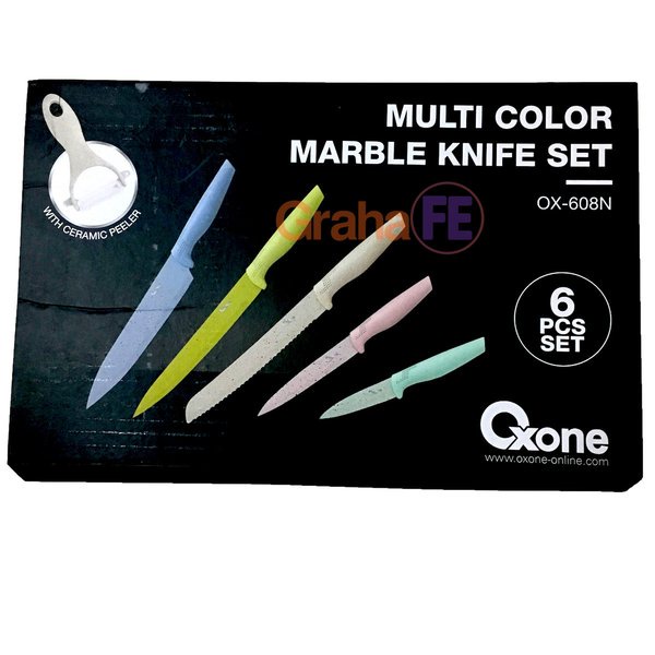 Oxone OX608N Pisau Set Marble Coating 6 pcs Knife Set Dengan Pengupas