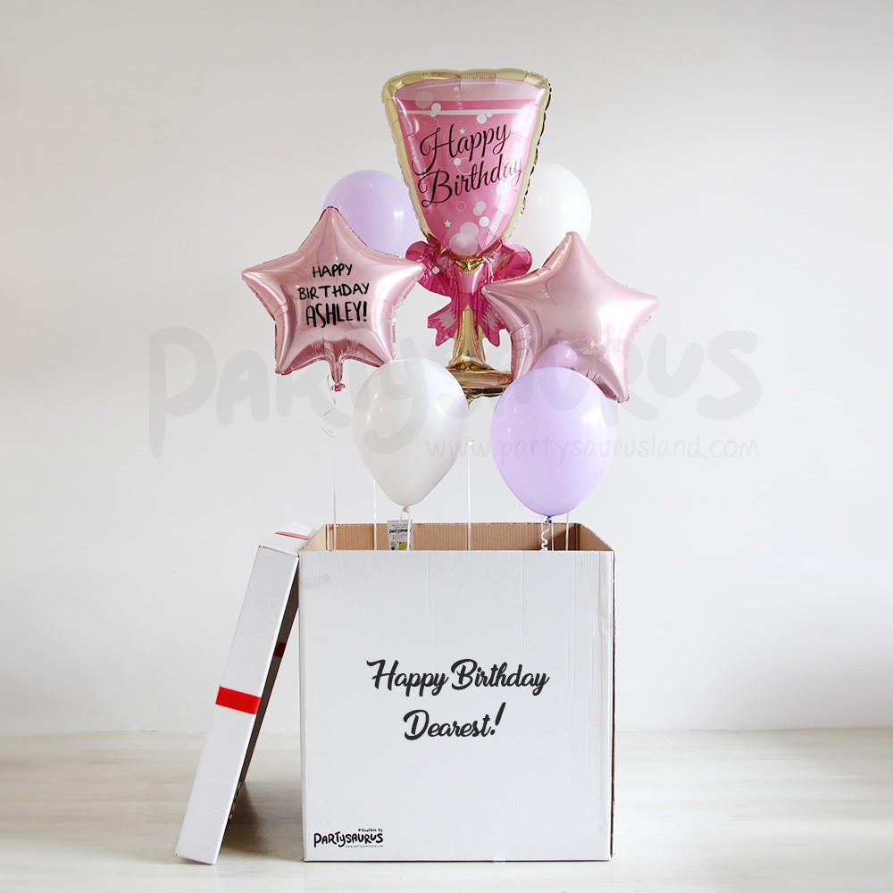 Pink Champagne Birthday Floatbox Surprise Balon Box