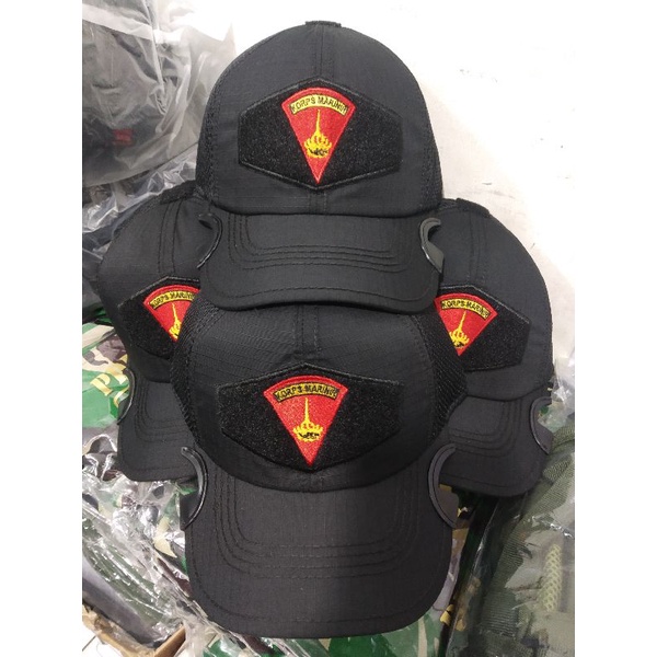 Topi kain jaring hitam Motif Cowak Logo bordil segitiga Korps Marinir Terbaru