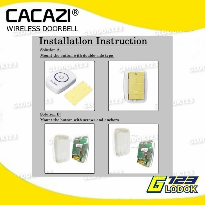 Wireless Doorbell Waterproof Door Bel Pintu rumah kantor Sensor CACAZI with LED 60 Tones Door Bell