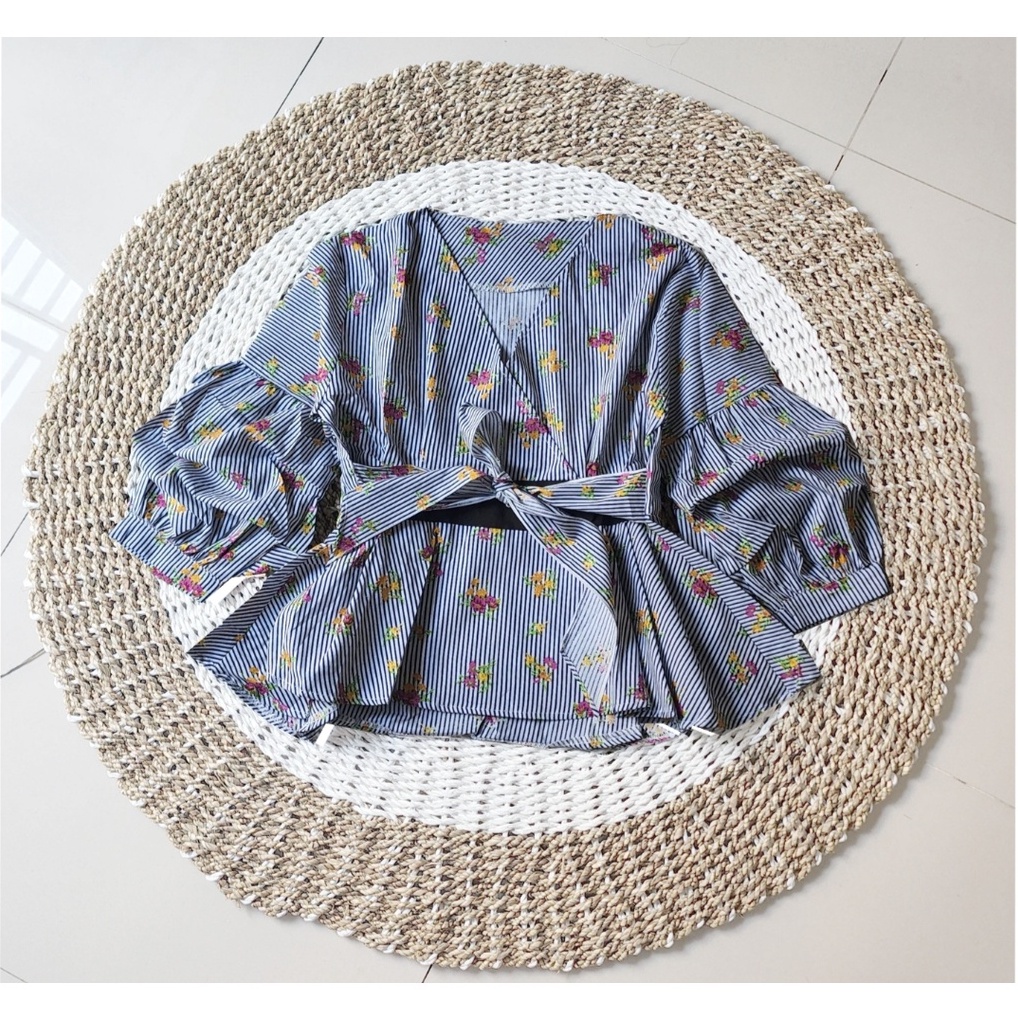 *[HNFK] Blouse Korea / Blouse Wanita Terbaru / Atasan Korea Termurah / Blouse Motif-NAVY FLOW