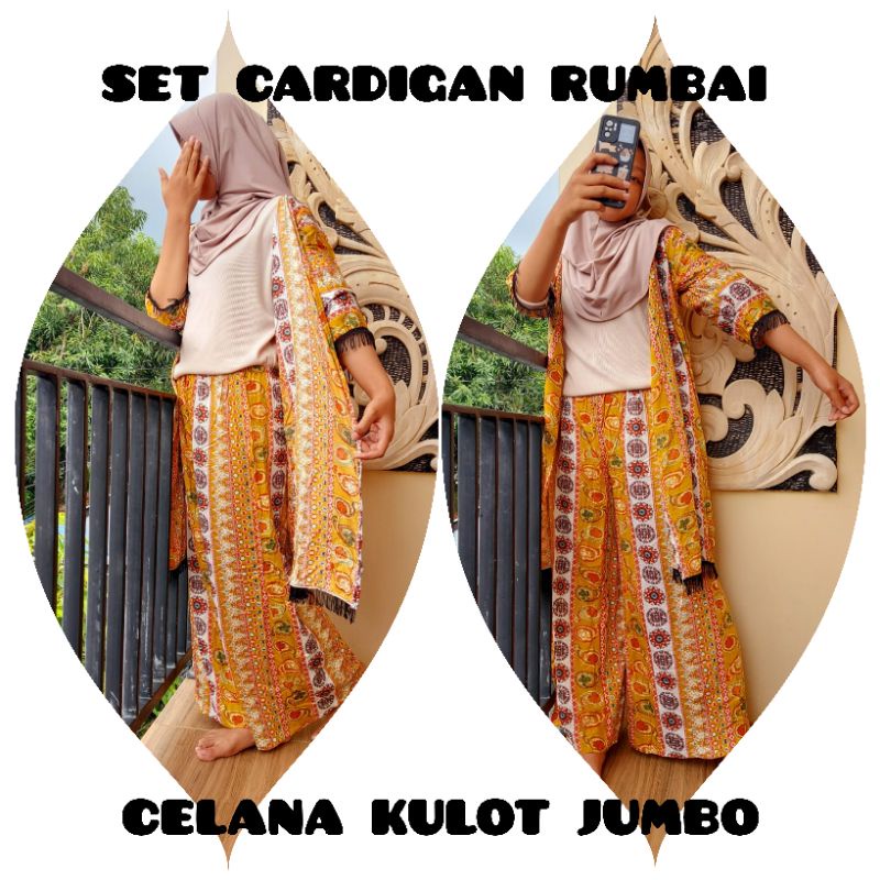 SET CARDIGAN RUMBAI CELANA KULOT JUMBO/SET CARDY