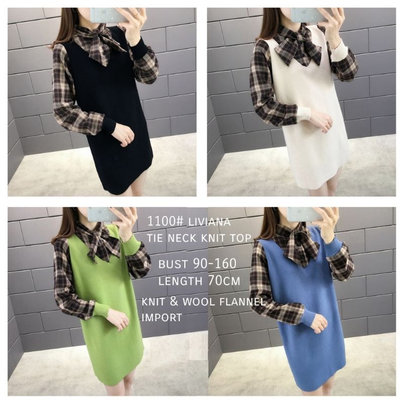 MDLV 1100 LIVIANA TIE NECK KNIT TOP KOREA DRESS KOREA DRESS RAJUT PREMIUM DRES CANTIK FASHION IMPORT