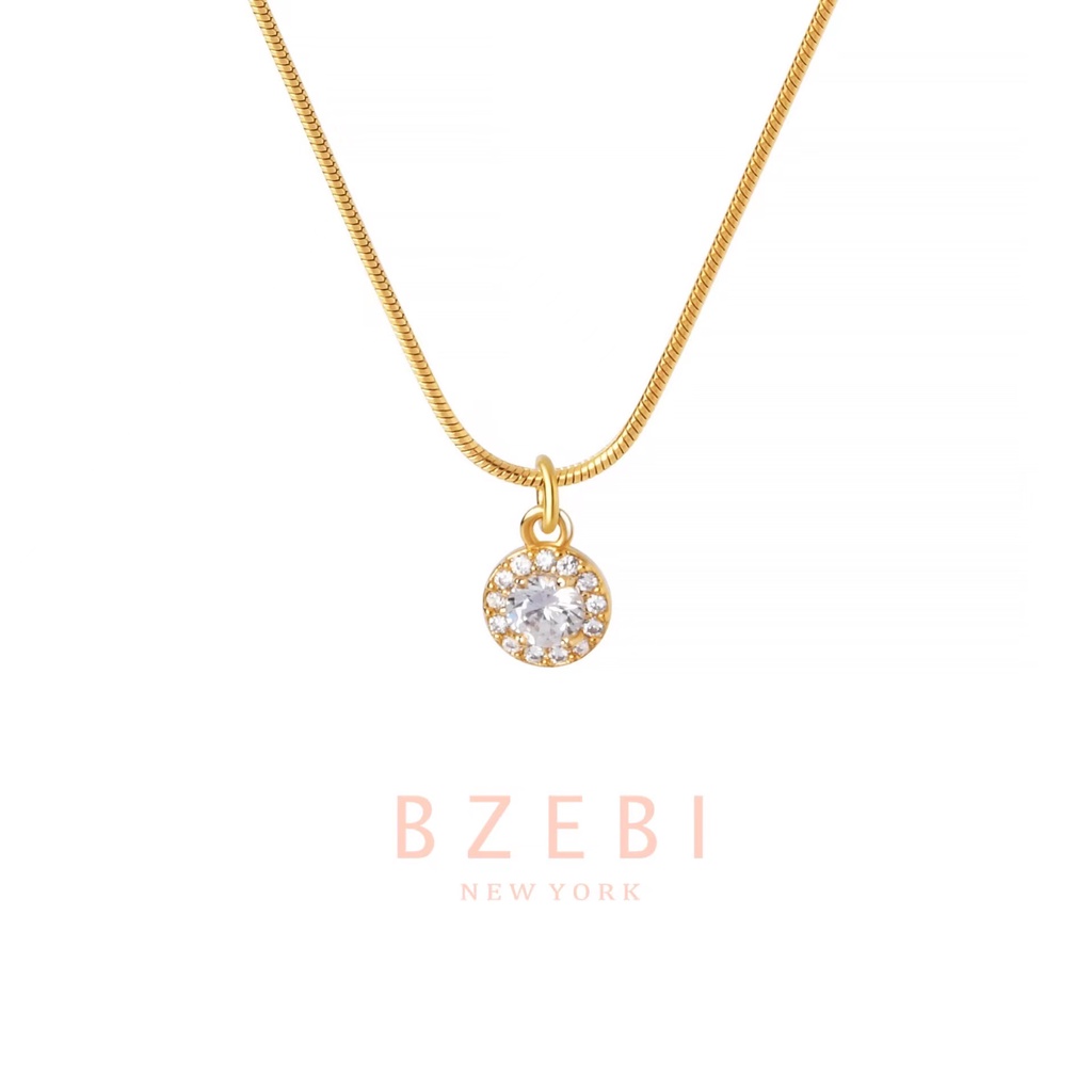 Bzebi Kalung Rantai Lapis Emas Adjustable Dengan Liontin Berlian Untuk Wanita 127n