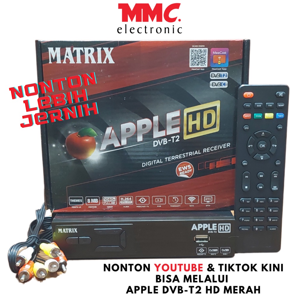 receiver set top box tv digital dvb t2 matrix apple merah