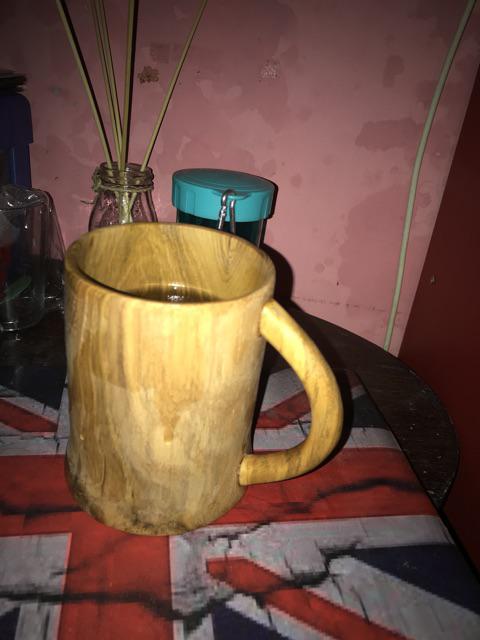 Naruna Cangkir Kayu Jati Asli Dengan Handle Bisa Grafir Satuan