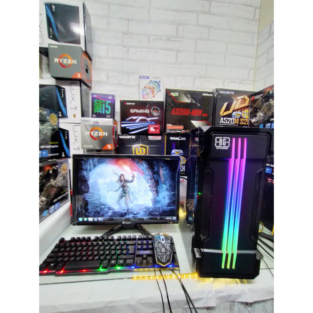 PC gaming Core i7 monitor led 22 in full set gaming siap pakai