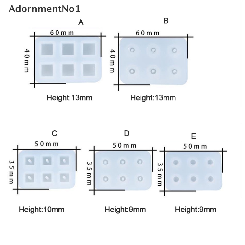 (AdornmentNo1) Cetakan 6 Lubang Bentuk Persegi Panjang Bahan Silikon Untuk Membuat Perhiasan DIY