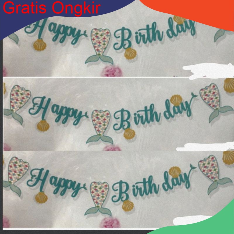 BEKASI Banner Happy Birthday Mermaid/banner glitter/banner ulang tahun/banner mermaid/ MURAH