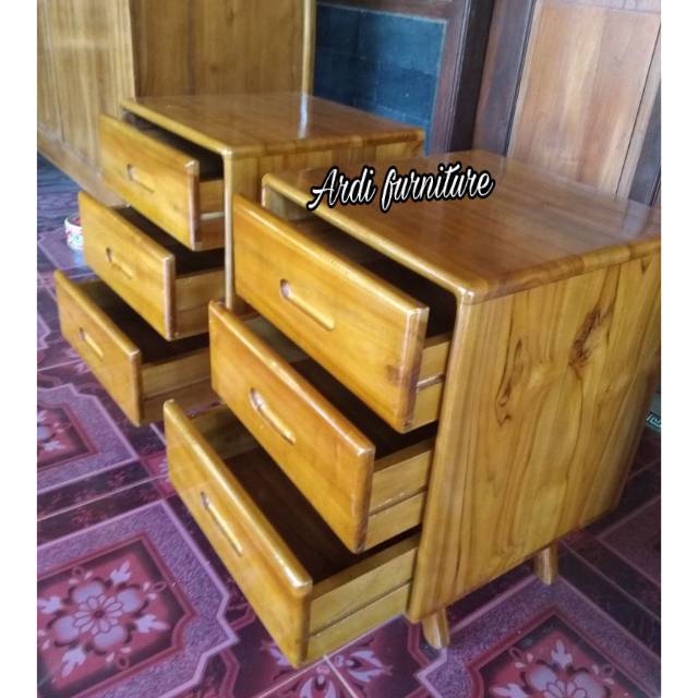 Lemari kecil kabinet  kayu jati nakas 3 laci furniture lepara