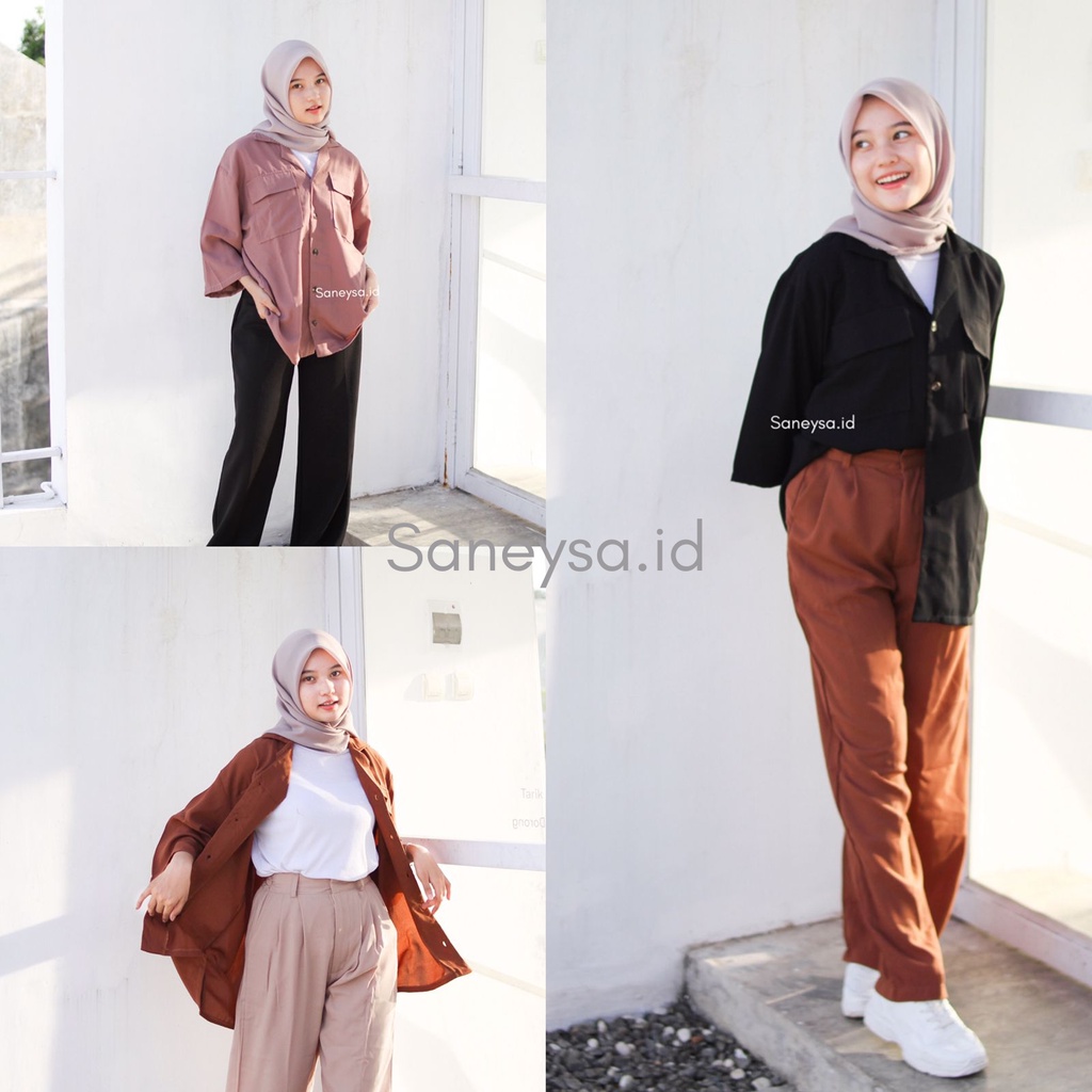 Audrey Oversized Shirt - Kemeja Wanita - Kemeja Kerja Kasual - Kemeja Oversized 2 Pocket - Outer - Kemeja Polos Linen - Blazer