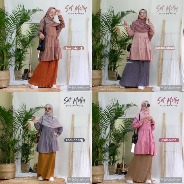 MOLLY SET BY URFIMUTIYARO / Tunik set rok plisket lidi busui kekinian modern