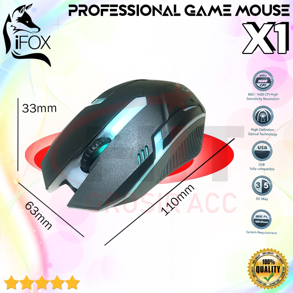 Mouse Kabel Gaming X1 IFOX LED Cable Mouse Game RGB Colorful 7 LED