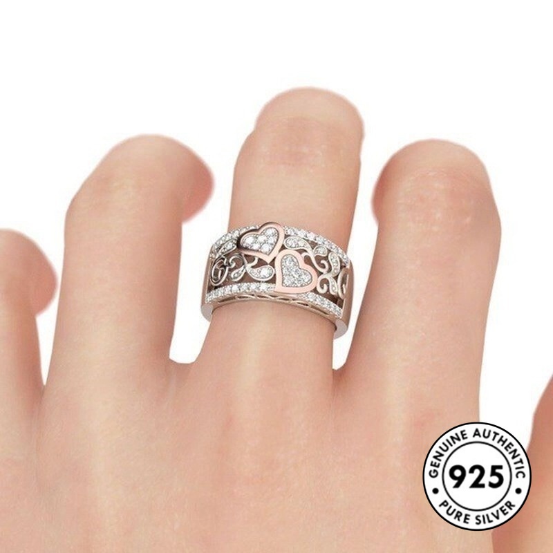 Cincin S925 Silver 18k Rose Gold Bentuk Hati