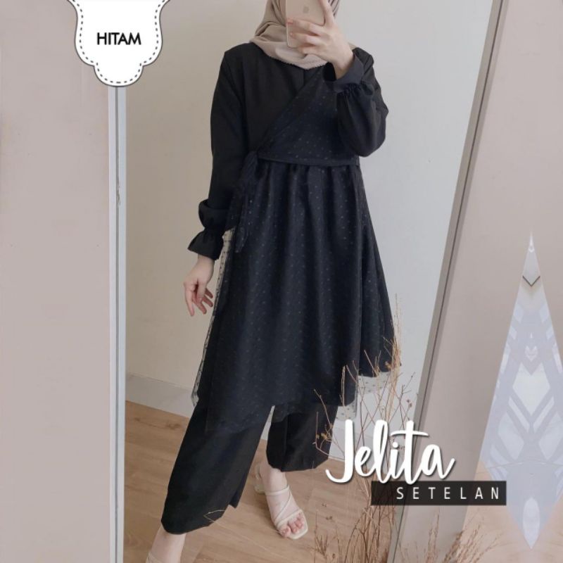 SET CELANA JELITA, MOSCREPE TILE DOT, GAMIS HIJAB MUSLIM, SETELAN
