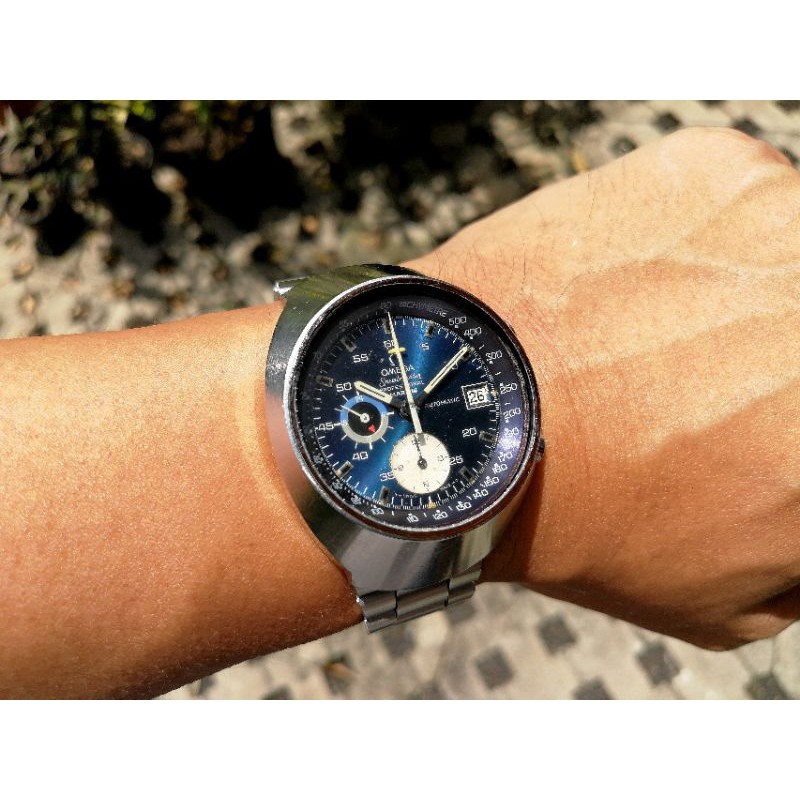 Original RARE Collectible 70s Vintage Omega Speedmaster Mark III Chronograph Automatic blue sunburst