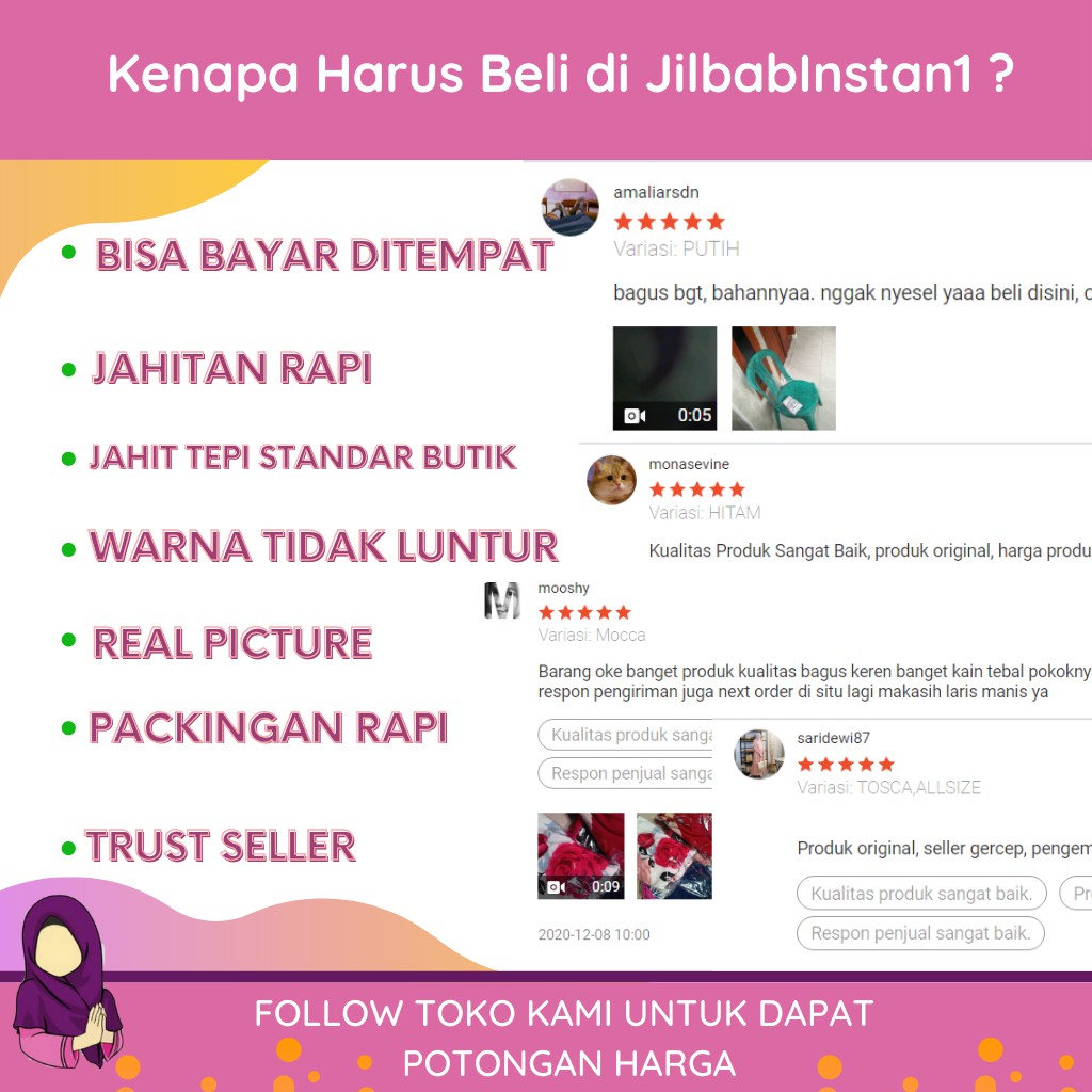 Jilbab/Hijab/Kerudung Lengan Tangan Panjang Syari Langsung Pakai Instan Bergo Tangan Murah Fatimah-5