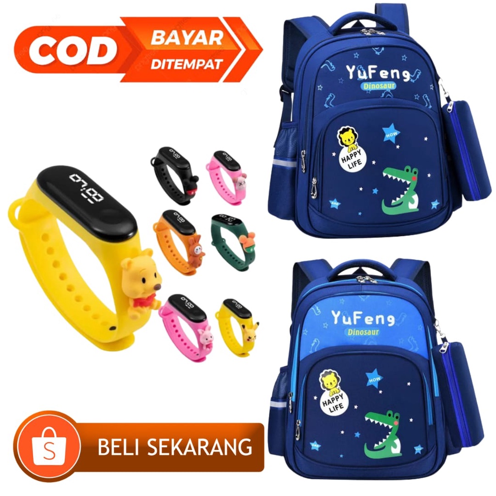 TAS RANSEL ANAK LAKI DINOSAURUS TIREX FREE TEMPAT PENSIL TAS SEKOLAH ANAK PG PAUD TK SD SMP NIQABIS