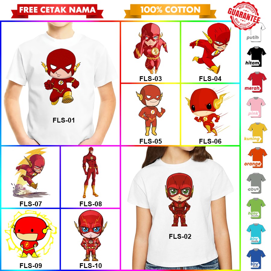 [FREE NAMA!!] Baju Kaos ANAK DAN DEWASA THE FLASH BANYAK MOTIF