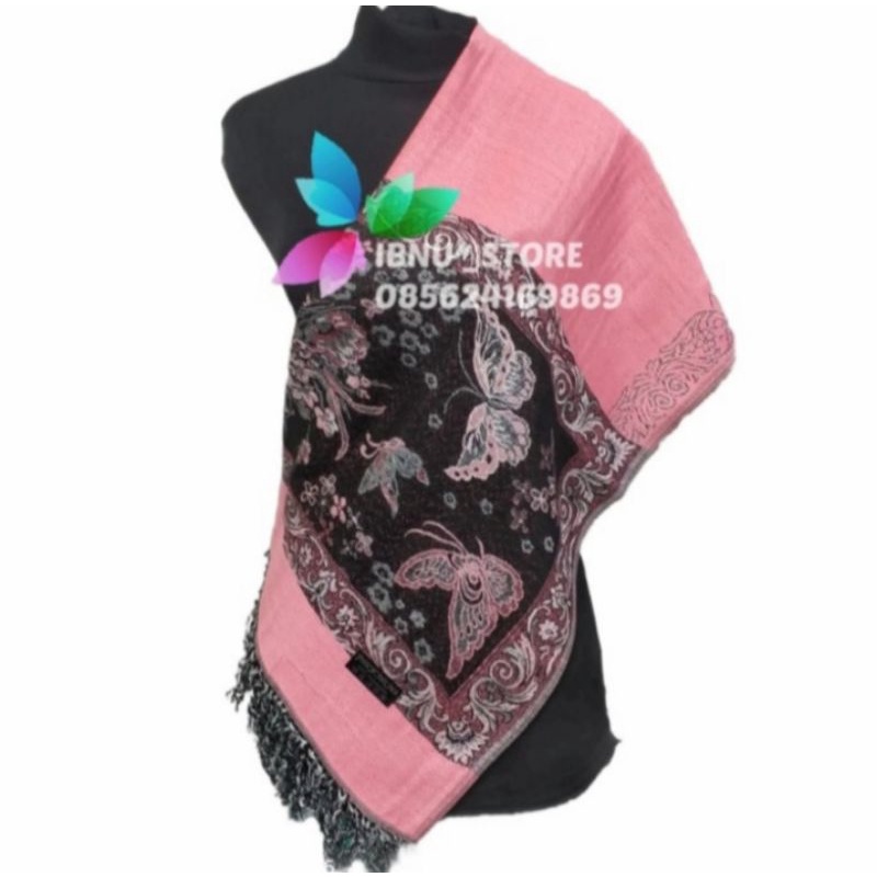 syal motif kupu-kupu || selendang motif kupu-,kupu || pashmina || scarf || shawl || syal