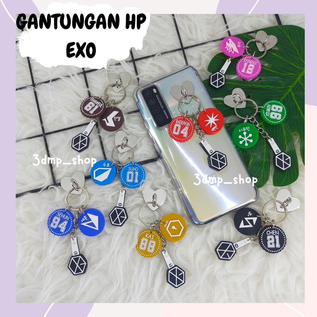 Gantungan Kunci  hp holder Keychain ganci elemen power EXO KPOP Kai xiumin chen Sehun Chanyeol Baekhyun Suho D.O Kyungsoo ganci karet