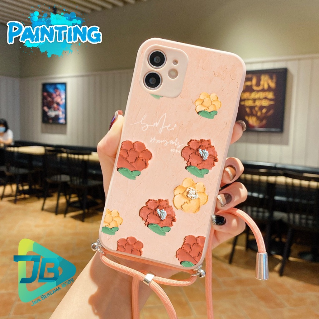 SOFTCASE SILIKON SLINGCASE TALI LANYARD STRAP PHONE MACARON PELINDUNG KAMERA PAINTING OPPO VIVO SAMSUNG XIAOMI REALME IPHONE ALL TYPE JB5491