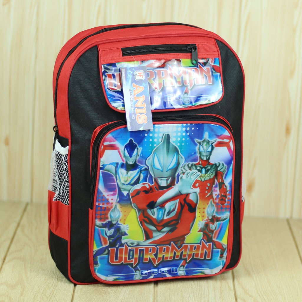 Tas Ransel Anak Motif Ultraman Merah Back Pack Sekolah TK SD PAUD Cowok Bahan Tebal Kuat Berkualitas