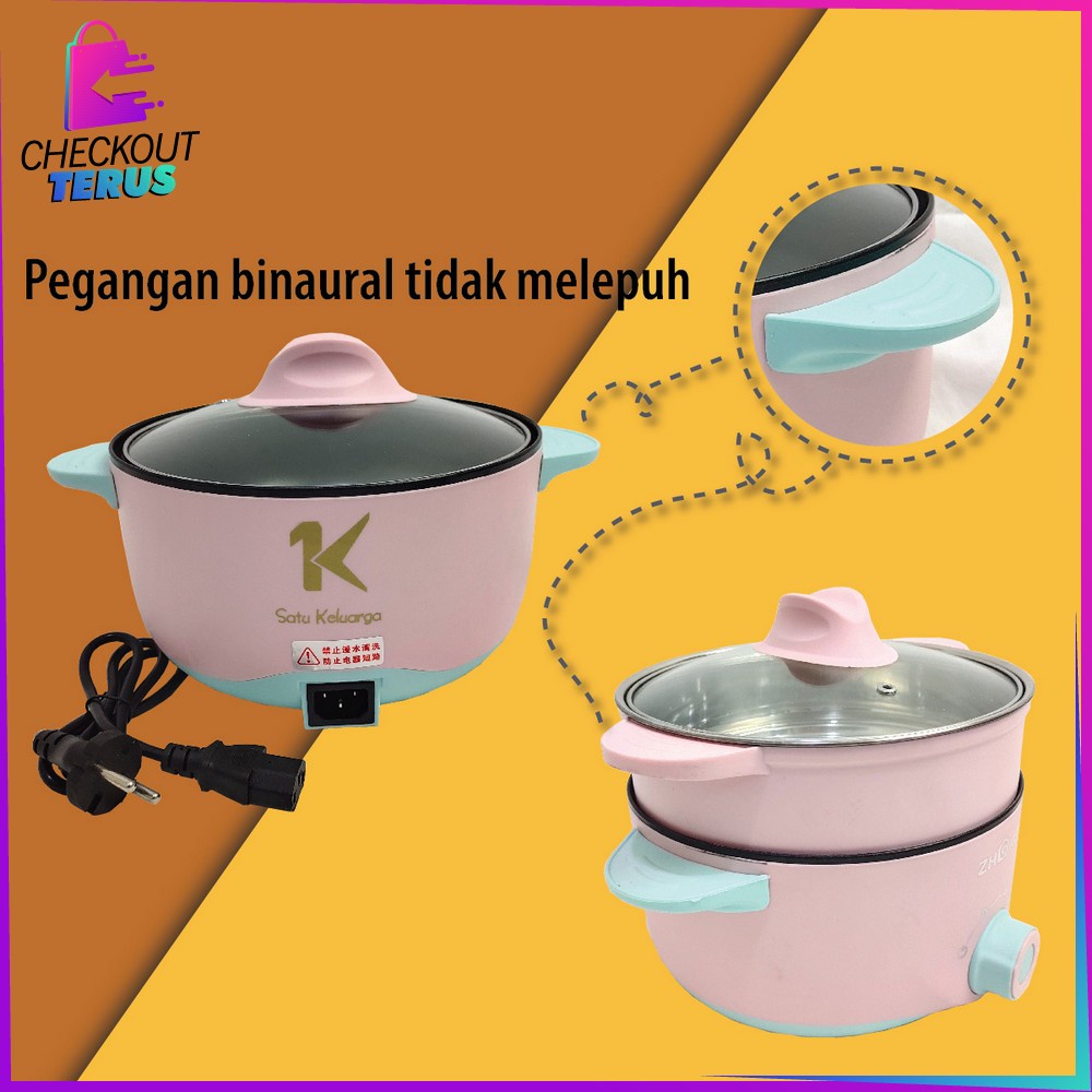 CT C521 Panci Listrik Electric Kukusan Serbaguna Panci Anti Lengket Cooker Tingkat Lapisan Keramik Multifungsi