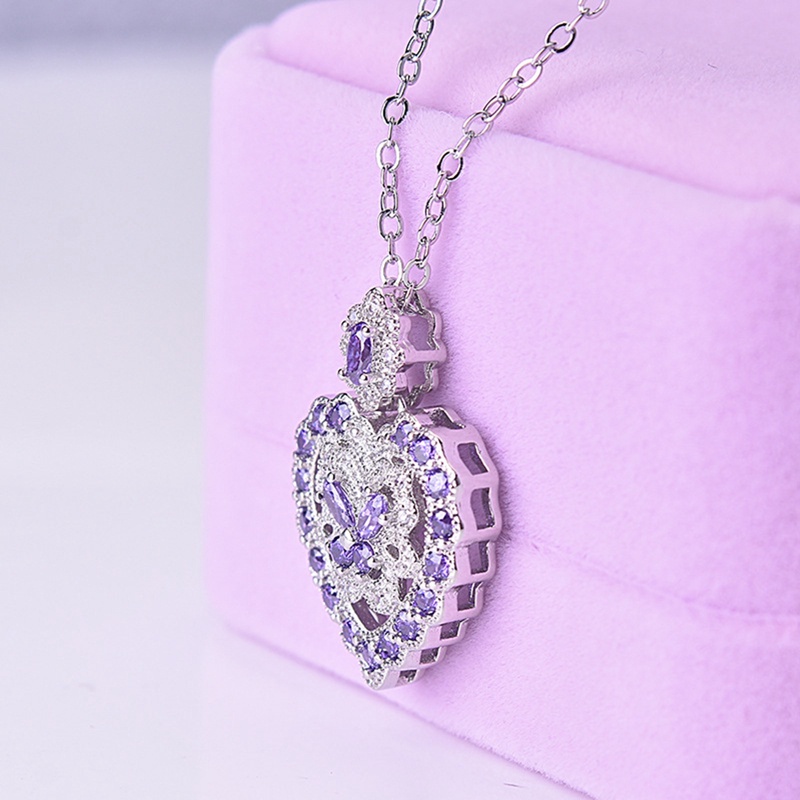 Kalung Rantai Sterling Silver 925 Dengan Liontin Kupu-Kupu + Berlian + Batu Amethyst + Zircon Untuk Wanita