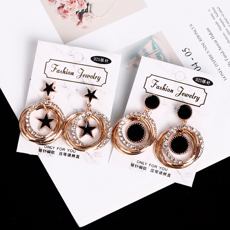 Anting Hoop 925 Silver Needle Bentuk Bintang Multilayer Gaya Korea