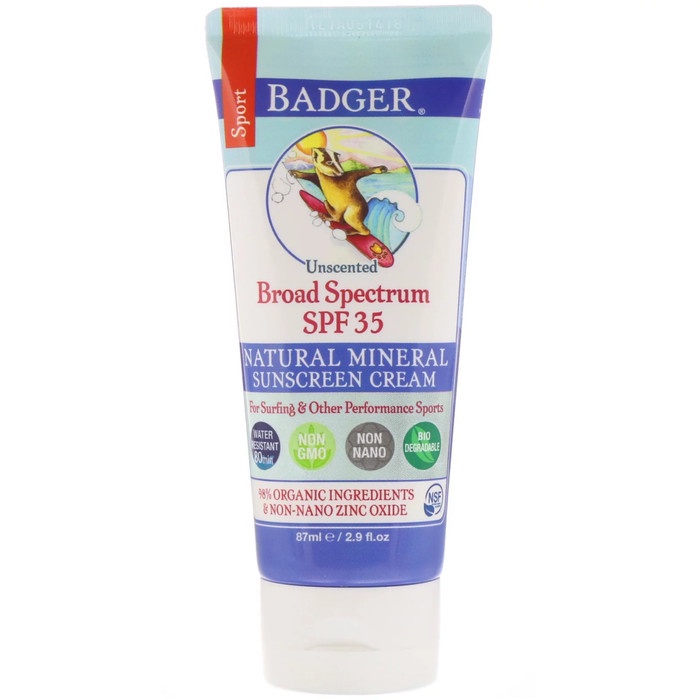 Badger Company Sport Natural Mineral Sunscreen Cream SPF 35 87 Ml