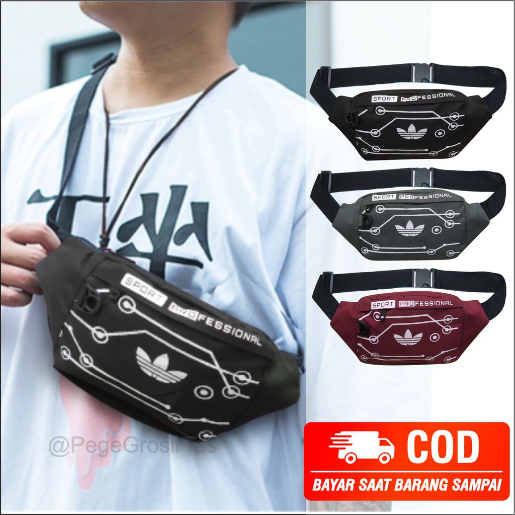 Pege 8845 - Tas Pinggang Waistbag Oval Motif Sablon Slempang Pria Distro Keren Murah Westbag